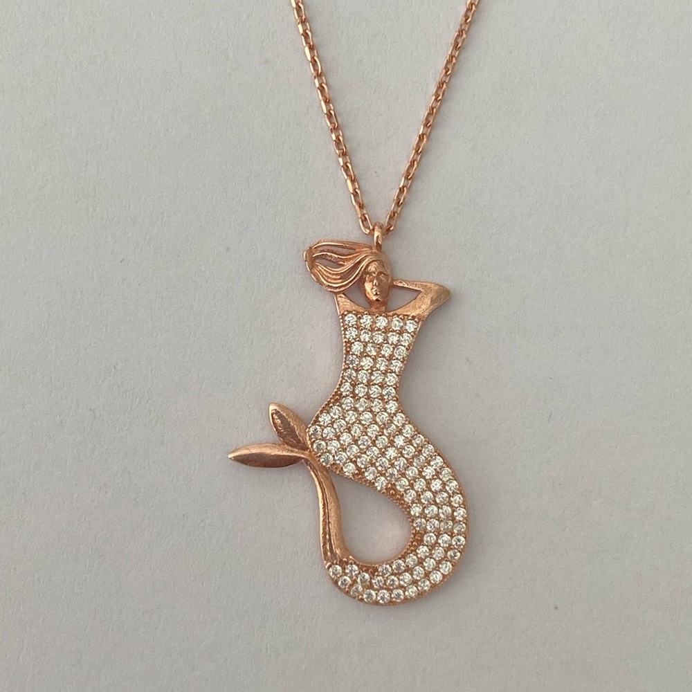 🧜‍♀️Mermaid 925 silver cz necklace 14k rose gold plated